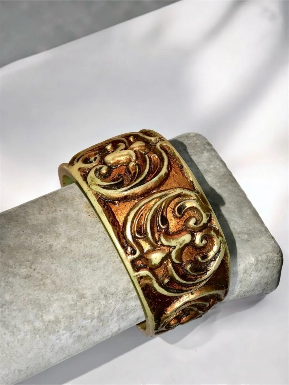 BANGLE BRACELET | Vintage Boho Aged Bronze Chunky Style | Neutral Tones | Unisex